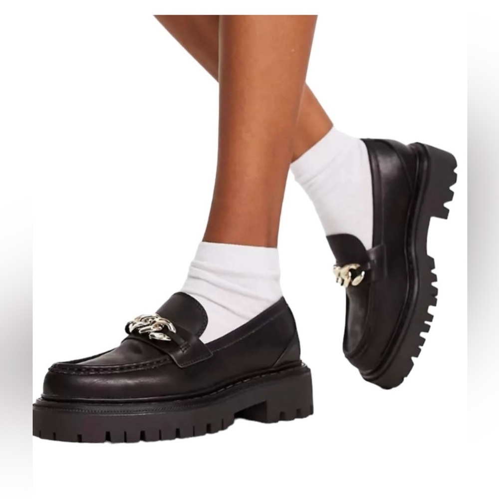 Aldo Black Brixton Chunky Loafers with Chain Detail